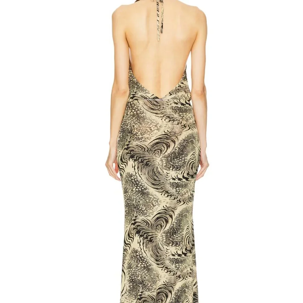 Revolve Superdown Stefania Gown Animal Print Zebra Cowl Neck Low Back Maxi Dress - Picture 2 of 8